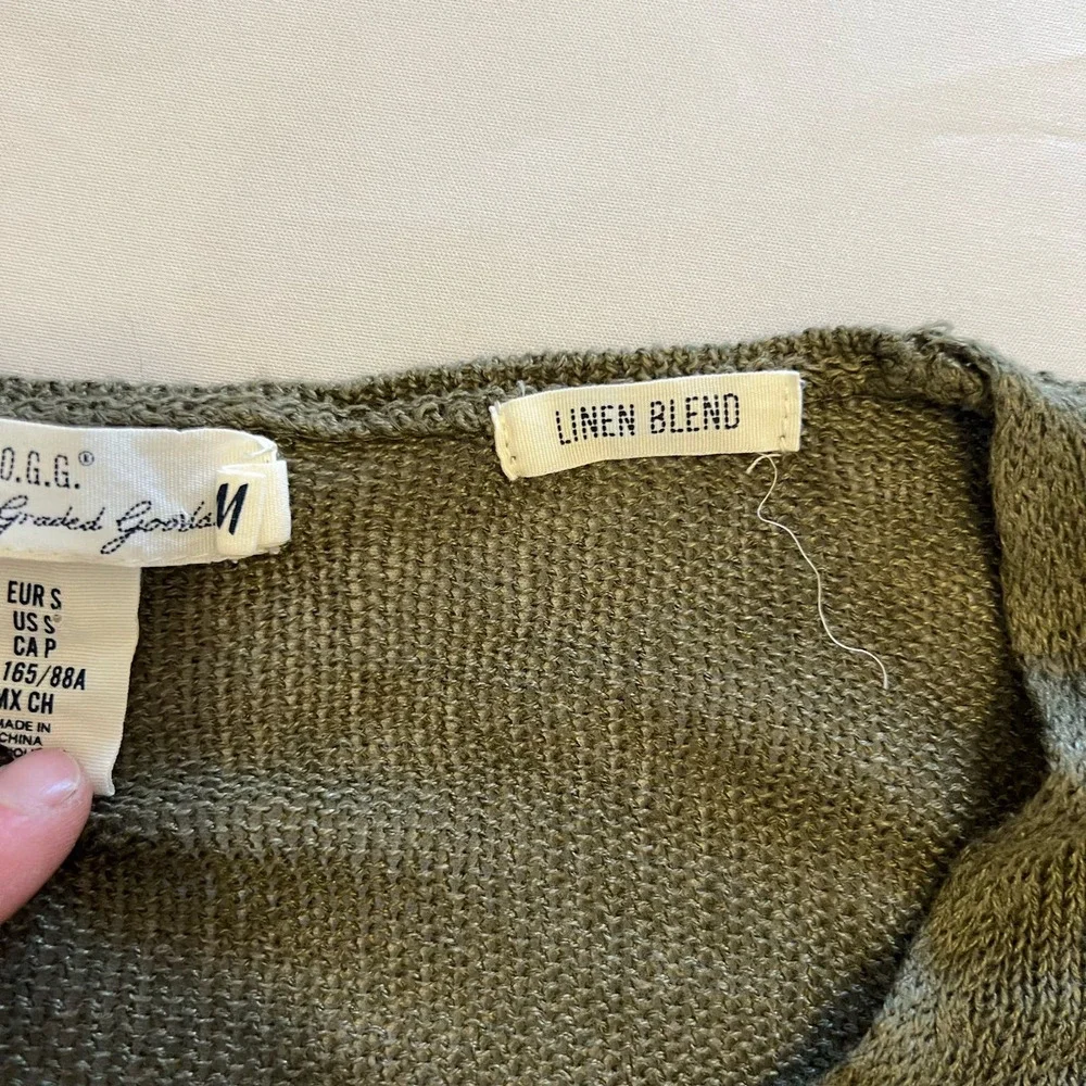 L.O.G.G. by H&M linen blend green cropped casual long sleeve top Sd - Picture 6 of 9